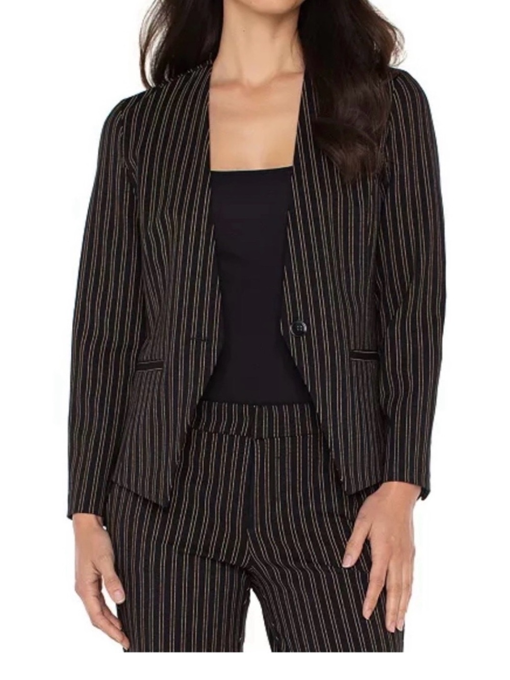 Liverpool Pinstripe 2-Piece Suit Set | Collarless Blazer L & Pants 12